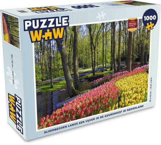 MuchoWow Puzzel Bloembedden langs een vijver in de Keukenhof in Nederland - Legpuzzel - Puzzel 1000 stukjes volwassenen - Sinterklaas cadeautjes - Sinterklaas voor grote kinderen