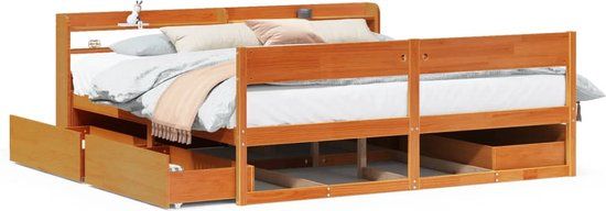 vidaXL Bedframe - Grenenhout - Wasbruin - 200x200 cm