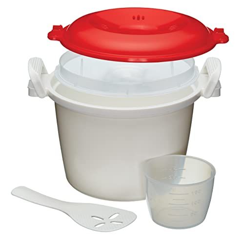 KitchenCraft Magnetron Rijstkoker/Rijststomer - 1,5 Liter - Wit/Rood