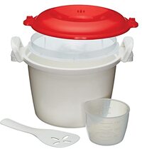 Microwave KitchenCraft Magnetron Rijstkoker/Rijststomer, BPA-Vrij Plastic, Wit/Rood, 1,5 Liter