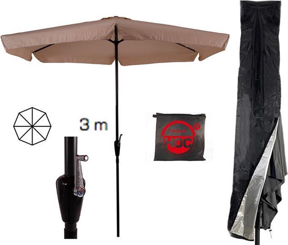 COVER UP HOC Parasol Gemini - Ecru - Beige Parasol - 3m - stokparasol - Ecru Parasol met Redlabel Parasolhoes