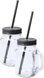 Makito Western Europe Mason Jar verres - 12x stuks - glas - dop zwart met rietje - 500 ml - afsluitbaar - fruit shakes