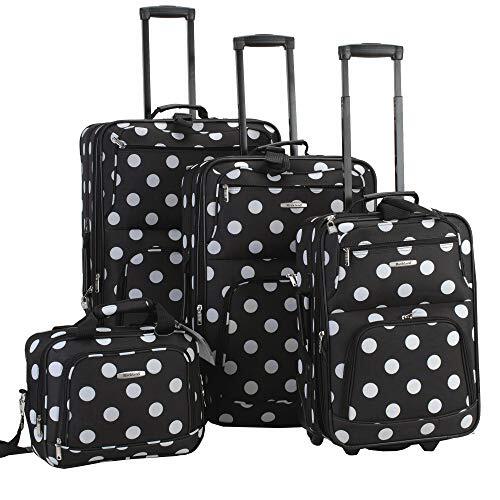 Rockland polka softside bagage set, Zwarte stippen, 4-Piece Set (14/19/24/28), polka softside bagage set