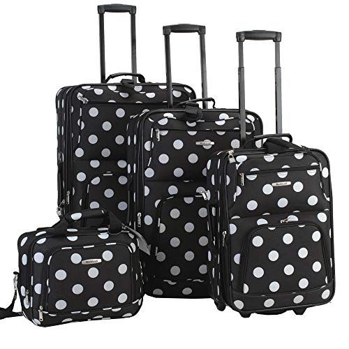 Rockland Rockland polka softside bagage set, Zwarte stippen, 4-Piece Set (14/19/24/28), polka softside bagage set