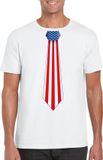 Bellatio Decorations Shoppartners Bv Wit t-shirt met Amerikaanse vlag stropdas heren - Amerika supporter XL