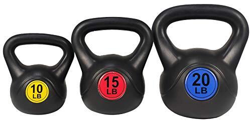 Sporzon! Wide Grip Kettlebell Oefening Fitness Gewicht Set, Inclusief 4,5 kg, 6,8 kg, 9,1 kg, Multicolor, SPZ-KBSET