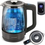 Janshop Berdsen Bouilloire avec réglage de la température, verre borosilicate, 1,7 l, fonction maintien au chaud, écran tactile, affichage de la température, éclairage intérieur gris