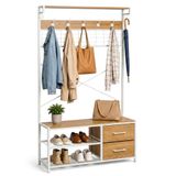 Relaxdays Kapstok met schoenenbank, 2 lades & haken, houtlook-wit | voor hal