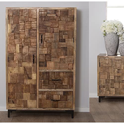 DRW Dressoir met 2 deuren en 2 laden van natuurlijk hout 100 x 40 x 160 cm - 8434360218638