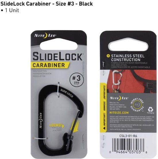 Nite Ize SlideLock Carabiner #3 - Zwart - 11KG Draaglast - Staal