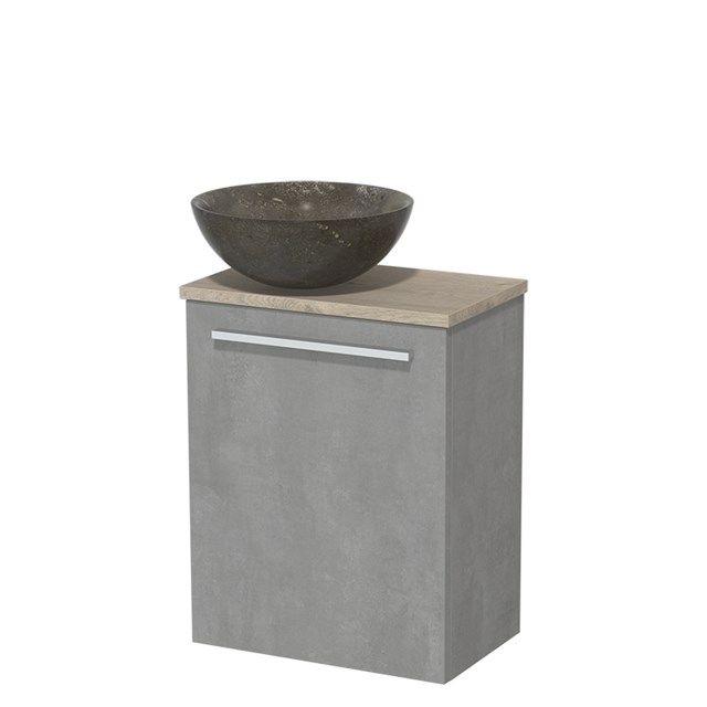 Maxaro Toiletmeubel met Waskom Natuursteen Modulo Lichtgrijs Beton Vlak 41 cm Lichtgrijs Eiken Blad