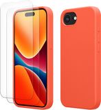 kwmobile hoes met 2x screenprotectors voor Apple iPhone 17e / iPhone 16e – screenprotector van gehard glas – draadloos opladen – levendig koraal