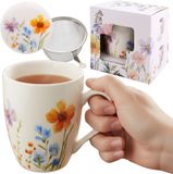 sarcia.eu VICREG Theeset: Porseleinen mok, beker met infuser en deksel voor kruiden - verpakt in een geschenkdoos 340 ml