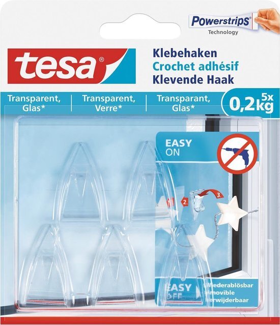 tesa klevende haak voor glas en transparant