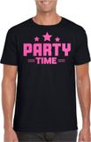 Bellatio Decorations Verkleed T-shirt voor heren - party time - zwart - roze glitter - carnaval L