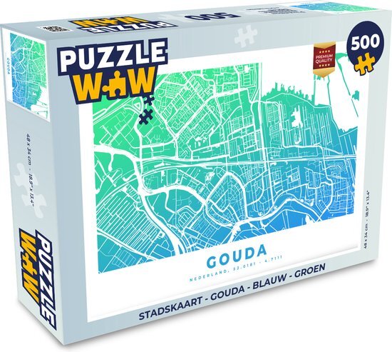 MuchoWow Puzzel Stadskaart - Gouda - Blauw - Groen - Legpuzzel - Puzzel 500 stukjes - Plattegrond