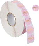 Relaxdays stickers 'handmade with love', 2500 etiketten op rol, zelfklevend, rond, Ø 25 mm, stickerrol, roze/goud
