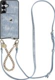 AVY Samsung Galaxy S25 / S24 - Kunstleren Case met Koord en Kaarthouder - MagSafe - Gold Denim Set