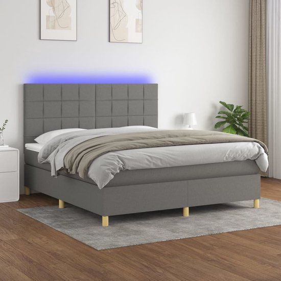 vidaXL Boxspring met matras en LED, stof, donkergrijs, 160x200 cm
