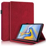 AsWant Galaxy Tab Een 10.5 Inch 2018 Case Reliëf Boom PU Lederen Flip Cover Portemonnee Kaartsleuf Case Stand Functie Pen Houder Tablet Case Voor Samsung Galaxy Tab Een 10.5 inch 2018 SM-T590/SM-T595 Rood
