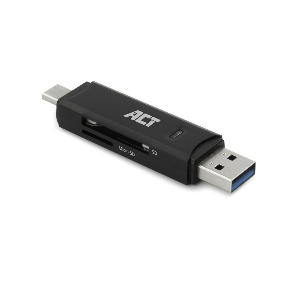 ACT USB Cardreader - USB-C/USB-A - SD/Micro SD - USB 3.0 - Zwart