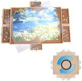 FlinQ Draaibaar Puzzelbord met Opbergsysteem - Puzzelplaat met Bescherming - 6 Lades en Sorteerbakjes voor 1000 stukjes - Puzzelmat van Hout - Puzzel tafel - Portapuzzel - 76,2x56,5x4 cm