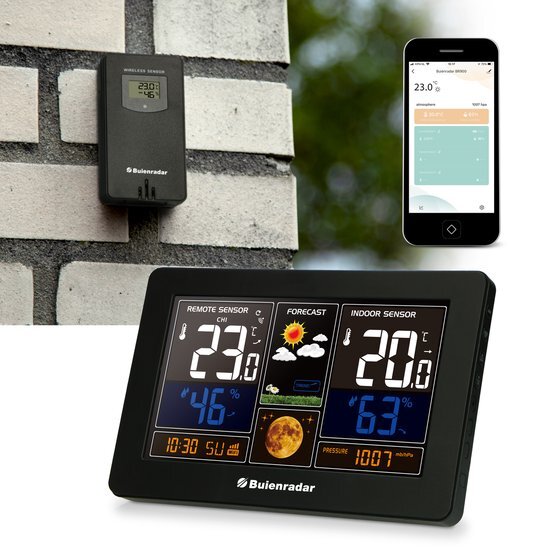 Buienradar BR900 - 3 in 1 Wifi weerstation met app en draadloze buitensensor, zwart