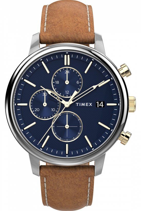 Timex Chicago Chrono TW2U39000 Herenhorloge - 45 mm - Leer - Bruin
