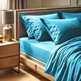 100% katoen Ranforce Single Hoeslaken (100 x 200 + 30 cm), turquoise, 155 draadtelling, machinewasbaar op 30 °C, zacht en duurzaam voor comfort