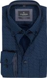 CASA MODA Sport comfort fit overhemd - popeline - donker- met lichtblauw en wit dessin
