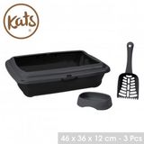 KATS kattenbak met voerbak en schep inbegrepen – compact design – 46x36xH12 cm – kleur Moonrock
