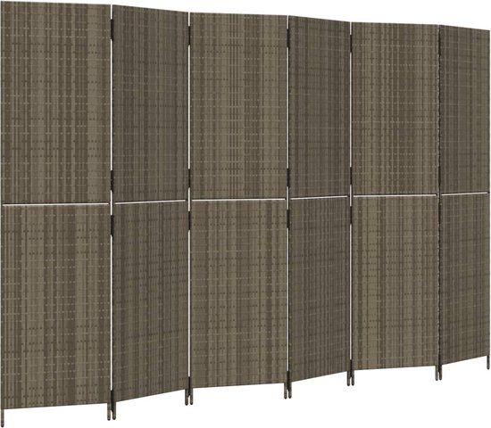 vidaXL - Kamerscherm - 6 panelen - poly rattan - grijs
