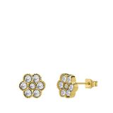 Lucardi - Dames Stalen goldplated oorknop vintage bloem wit