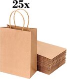 25 x Brown Kraft Paper Shopping Bags with Braided Handles 18x8x22cm
