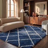 SAFAVIEH Hudson Shag Collection, tapijt voor woonkamer, eetkamer, slaapkamer, hoge pool, marine en ivoor, 183 x 274 cm
