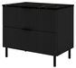 3xE living Armoire de salle de bain, modèle sur pied, 80 cm de large, noir, avec plateau aspect marbre Black Royal