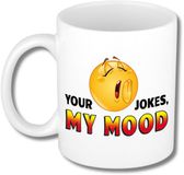 Bellatio Decorations Collega Cadeau Koffiemok - wit - Your Jokes - My Mood - 300 ml - Kantoorhumor serie
