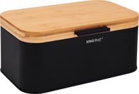 KINGHOFF Broodtrommel - Compacte Brooddoos met Bamboe Deksel - Staal Broodbox - Brood Bewaarbox Keuken - Moderne Broodtrommel - 30 x 20 cm - Zwart