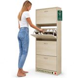 BAKAJI Ulmo Schoenenrek van MDF-hout met 4 deuren, inklapbaar schoenenrek, handgrepen van metaal, dubbele diepte, compact formaat, 63 x 24 x 150 cm, ruimtebesparend entree