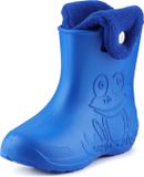 Ladeheid LA-CA-FrogButton Kinder Regenlaarzen - Rubber - met Binnenschoen - EVA - Wasbare Binnenschoen – Blauw/Navy Blauw -24/25