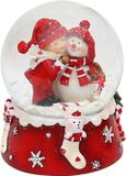 Dekohelden24 Sneeuwbol, sneeuwpop met kind, rood wit
