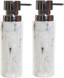 Item International Items Zeeppompje/dispenser - 2x - 22 cm - polystone - marmer look - 400 ml - navulbaar - Wit