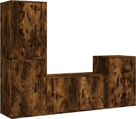 vidaXL - 4-delige - Tv-meubelset - bewerkt - hout - gerookt - eikenkleurig