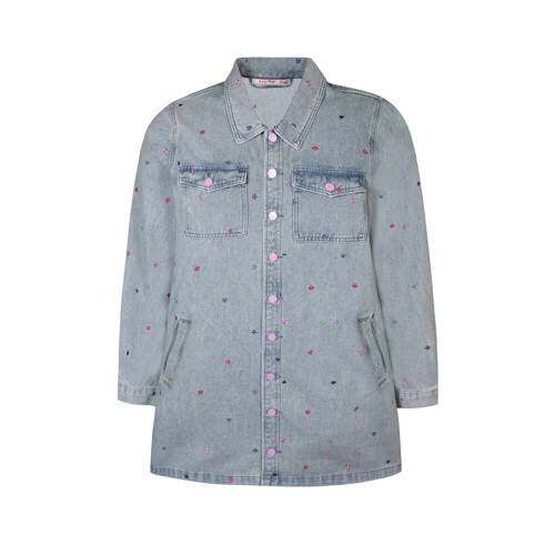 Anyday Anyday spijkerjasje met all over print en borduursels light blue denim