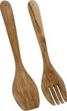 Metaltex Saladebestek Olijfhout - Houten Serveerset 2 Delig - Opscheplepel en Vork - 30 cm met Ophangoog