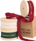 Merkloos Set de ruban en coton - Ruban naturel - Décoration d'emballage cadeau - Bord effiloché fait main - 137 mètres au total - Rouge Blanc Vert