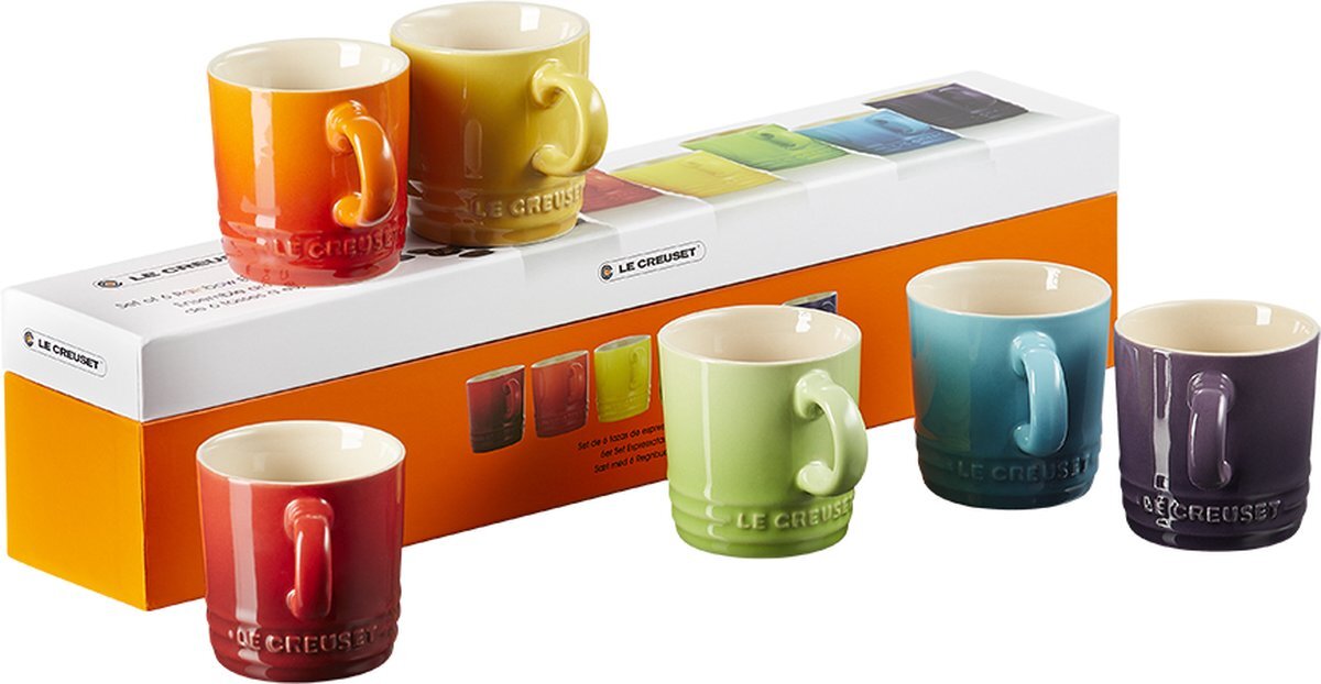 Le Creuset Aardewerken Regenboog set espressokopjes per 6 100ml