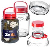 KADAX Glazen pot 4L met dop en handvat voor het inleggen van kool - Pakket 2