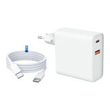 MUTTO USB-C-oplader, 65 W + 2 m USBC-kabel, snellaadstekker type C + USB A, USB-C-stekker, compatibel met iPhone 17 16 15 14 13 12 11, Samsung, Xiaomi, iPad, tablet en alle andere