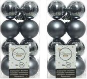 Decoris kleine kerstballen - 32x st - grijs/blauw - 4 cm - kunststof